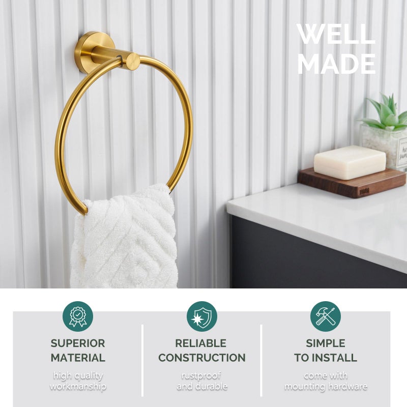 Angle Simple Bathroom Towel Ring Brushed Gold, Angle Simple SUS304 Stainless Steel Modern Towel Holder, Swivel Hand Towel Rack Wall Mounted - Image 3